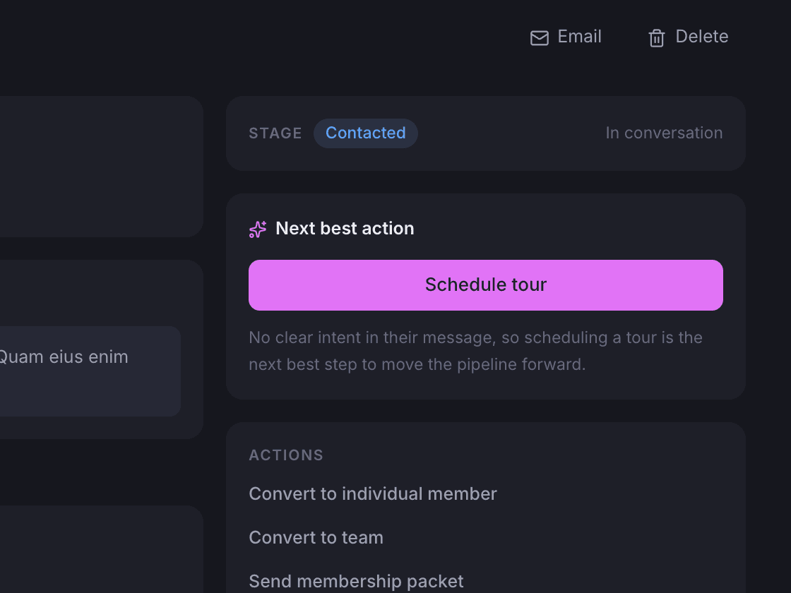 Stage, next best action and actions on a prospect record